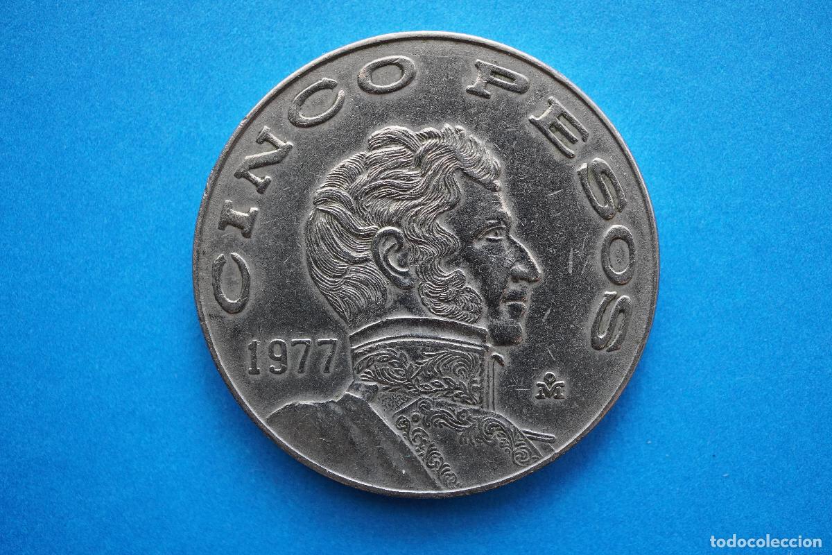 Monedas antiguas de Am&eacute;rica: Moneda de 5 pesos de M&eacute;xico de 1977 - Foto 2