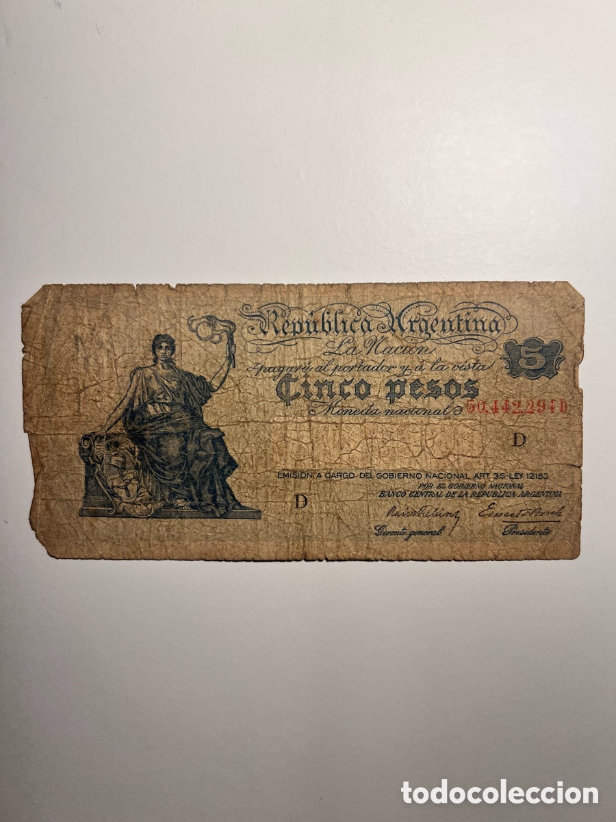 Monedas antiguas de Am&eacute;rica: 5 pesos Argentina 1935 - Foto 1