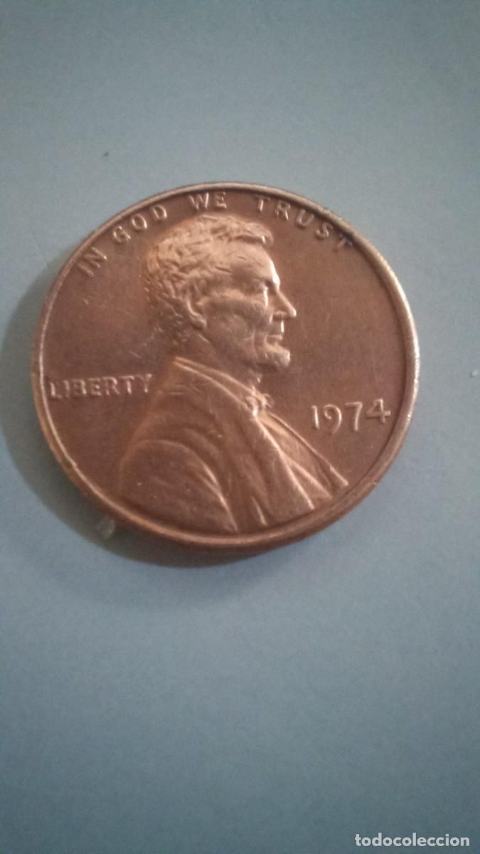 Monedas antiguas de Am&eacute;rica: Moneda de EEUU de 1 centavo, error en el centrado, 1974 - Foto 1