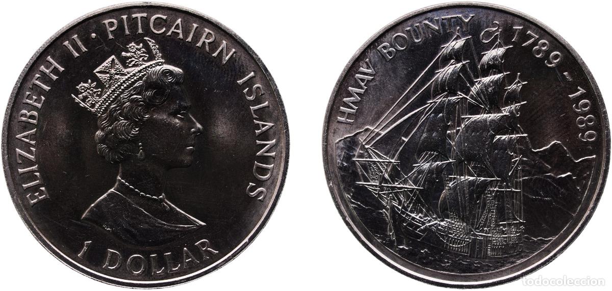 Monedas antiguas de Am&eacute;rica: Great Britain Pitcairn Islands 1989 1 Dollar - Elizabeth II (H.M.A.V. Bounty) Copper-nickel Royal M