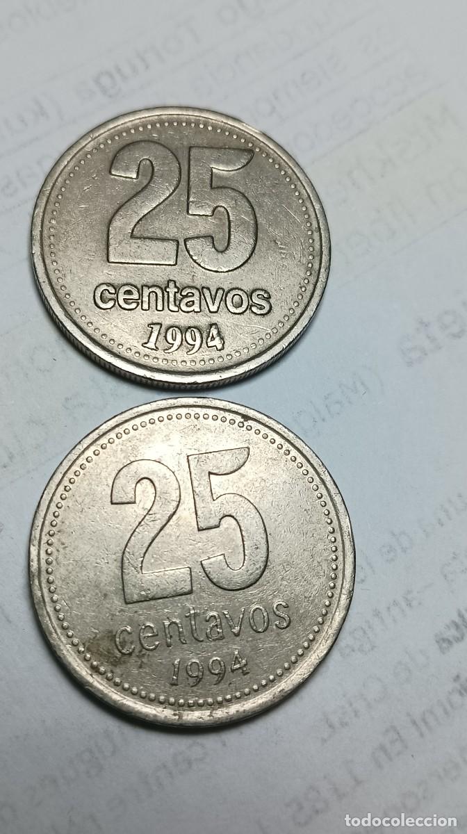 Monedas antiguas de Am&eacute;rica: ERROR - MONEDA ARGENTINA 25 CENTAVOS 1994 - 2 VARIANTES - Foto 1