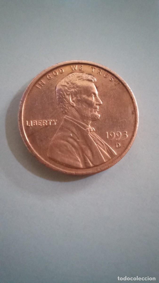 Monedas antiguas de Am&eacute;rica: Moneda de EEUU de 1 centavo, close AM, 1993 D - Foto 1