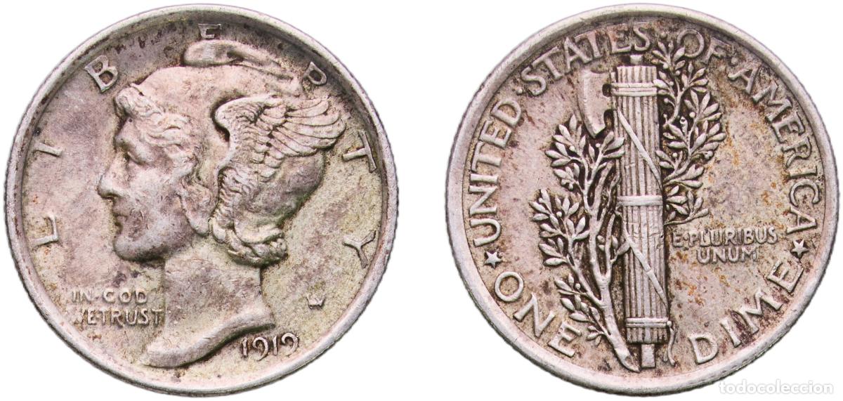 Monnaies anciennes d'Am&eacute;rique: United States Federal republic 1919 1 Dime &rdquo;Mercury Dime&rdquo; Silver (.900) Philadelphia Mint (35740000