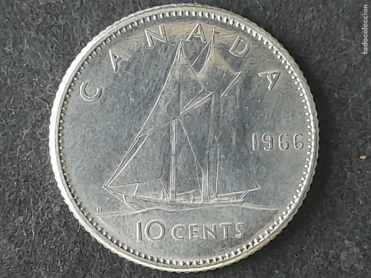 Moedas antigas da Am&eacute;rica: Moneda Canada 10 Centavos 1966 KM-61 plata, calidad SC periodo Reina Isabel II, miembro commonwealth