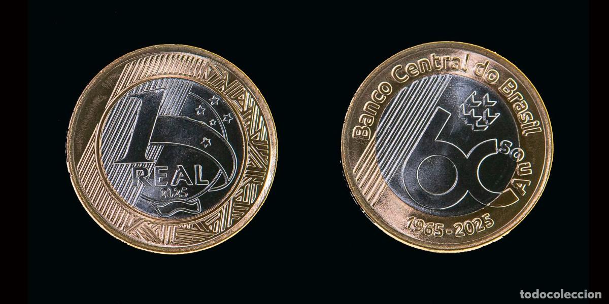 Moedas antigas da Am&eacute;rica: Brazil Coin 1 Real - 60th Anniversary - Central Bank - Bi-Metalic - UC# 306