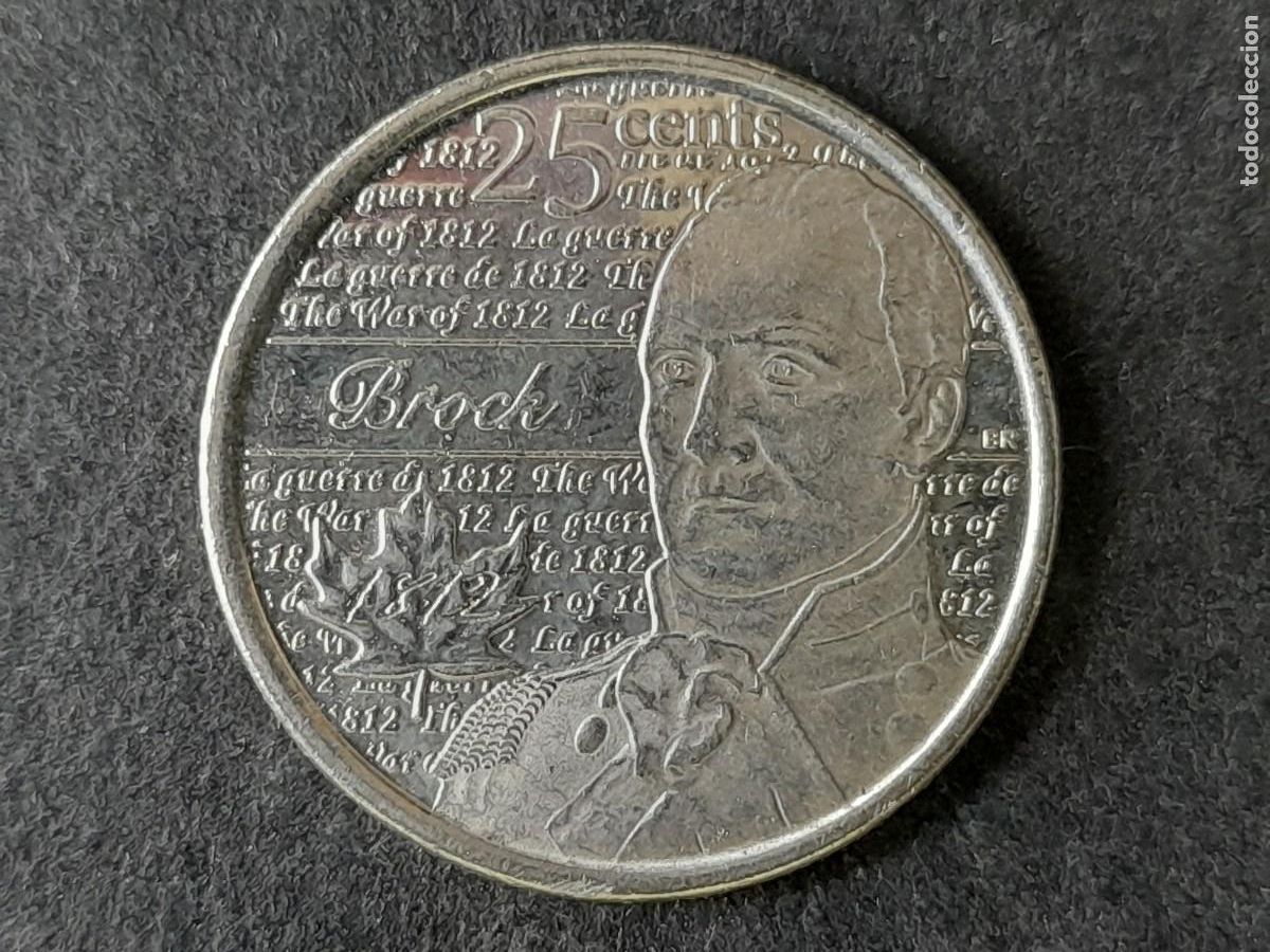 Moedas antigas da Am&eacute;rica: Moneda Canada 25 Centavos 2012 KM1322 EBC conmemorativa Guerra de 1812 Mayor General Sir Isaac Brock