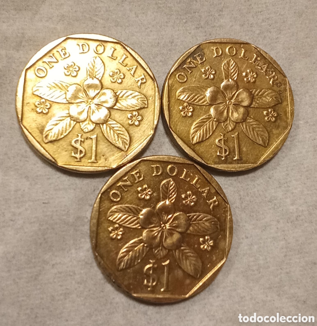 Monedas antiguas de Am&eacute;rica: TRES MONEDAS DE D&Oacute;LAR DE SINGAPUR - Foto 1