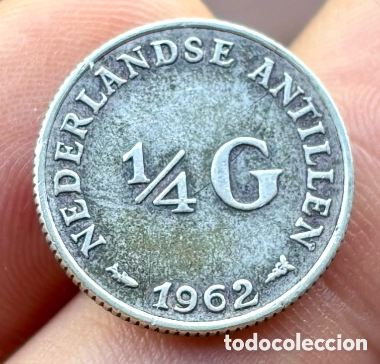 Monnaies anciennes d'Am&eacute;rique: Moneda PLATA ANTILLAS HOLANDESAS 1/4 Gulden 1962.