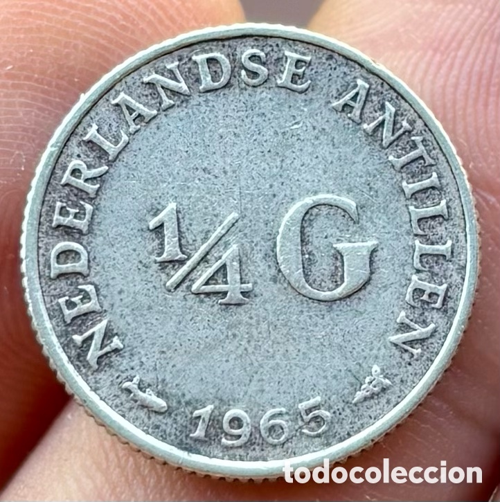 Monnaies anciennes d'Am&eacute;rique: Moneda PLATA ANTILLAS HOLANDESAS 1/4 Gulden 1965