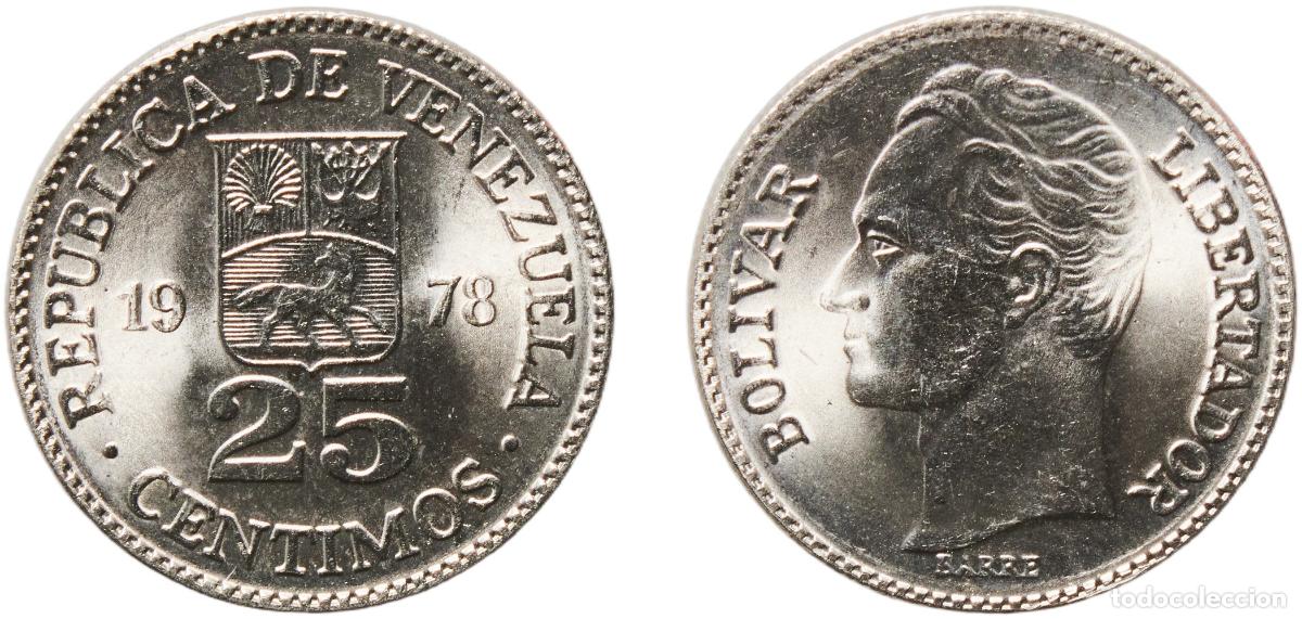 Moedas antigas da Am&eacute;rica: Venezuela Fourth Republic 1978 25 C&eacute;ntimos Nickel Ottawa Mint (200000000) 1.76g UNC Y 50.1 NCV mv25