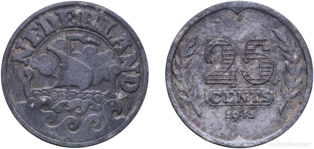 Alte M&uuml;nzen aus Amerika: Netherlands 1942 25 Cents - German Occupation Zinc Utrecht Mint (27800000) 5.07g XF KM 174 Sch&ouml;n 5