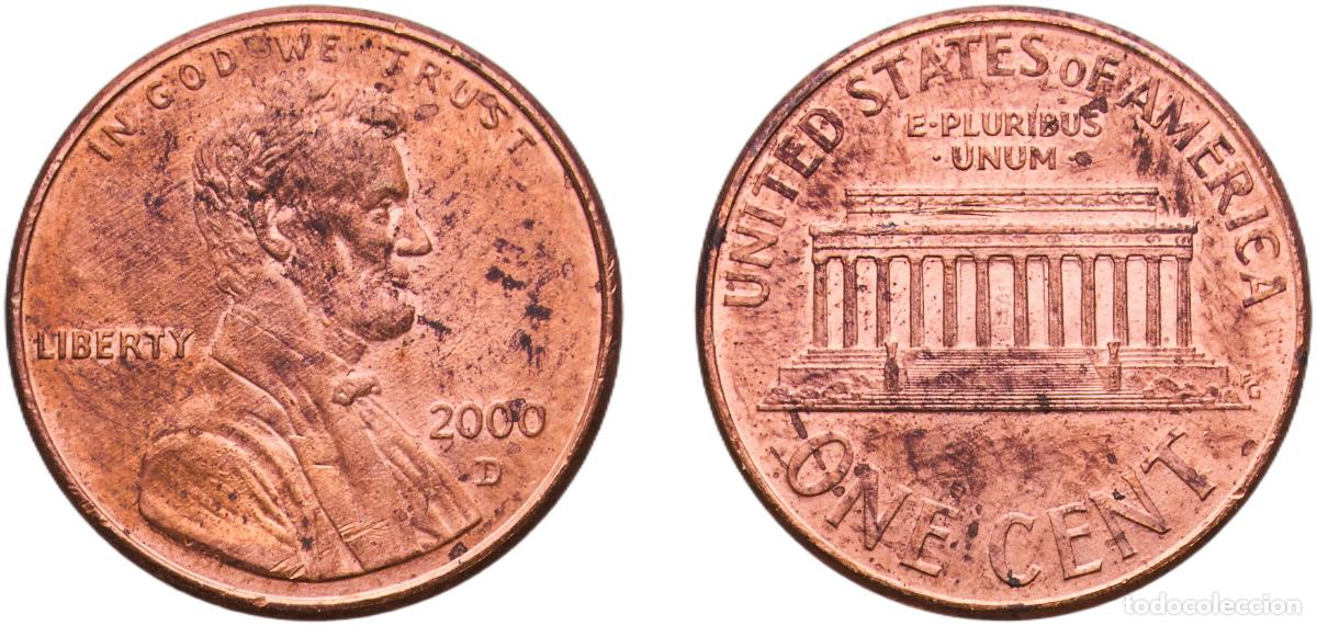 Monedas antiguas de Am&eacute;rica: United States Federal republic 2000 D 1 Cent &rdquo;Lincoln Memorial Cent&rdquo; (copper plated zinc) Copper pl