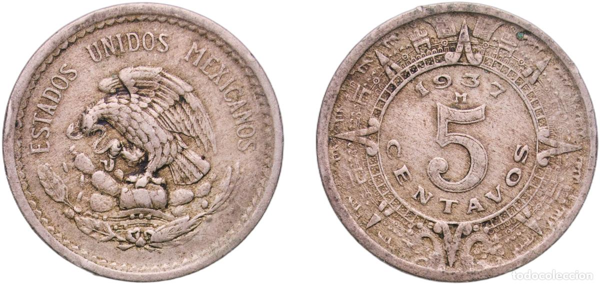 Moedas antigas da Am&eacute;rica: Mexico United Mexican States 1937 M 5 Centavos Copper-nickel Casa de Moneda de M&eacute;xico Mint (4906000