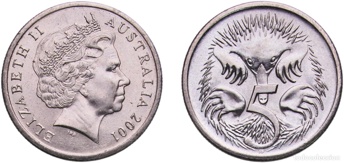 Moedas antigas da Am&eacute;rica: Australia 2001 5 Cents - Elizabeth II (4th Portrait) Copper-nickel (75% Copper, 25% Nickel) Royal A