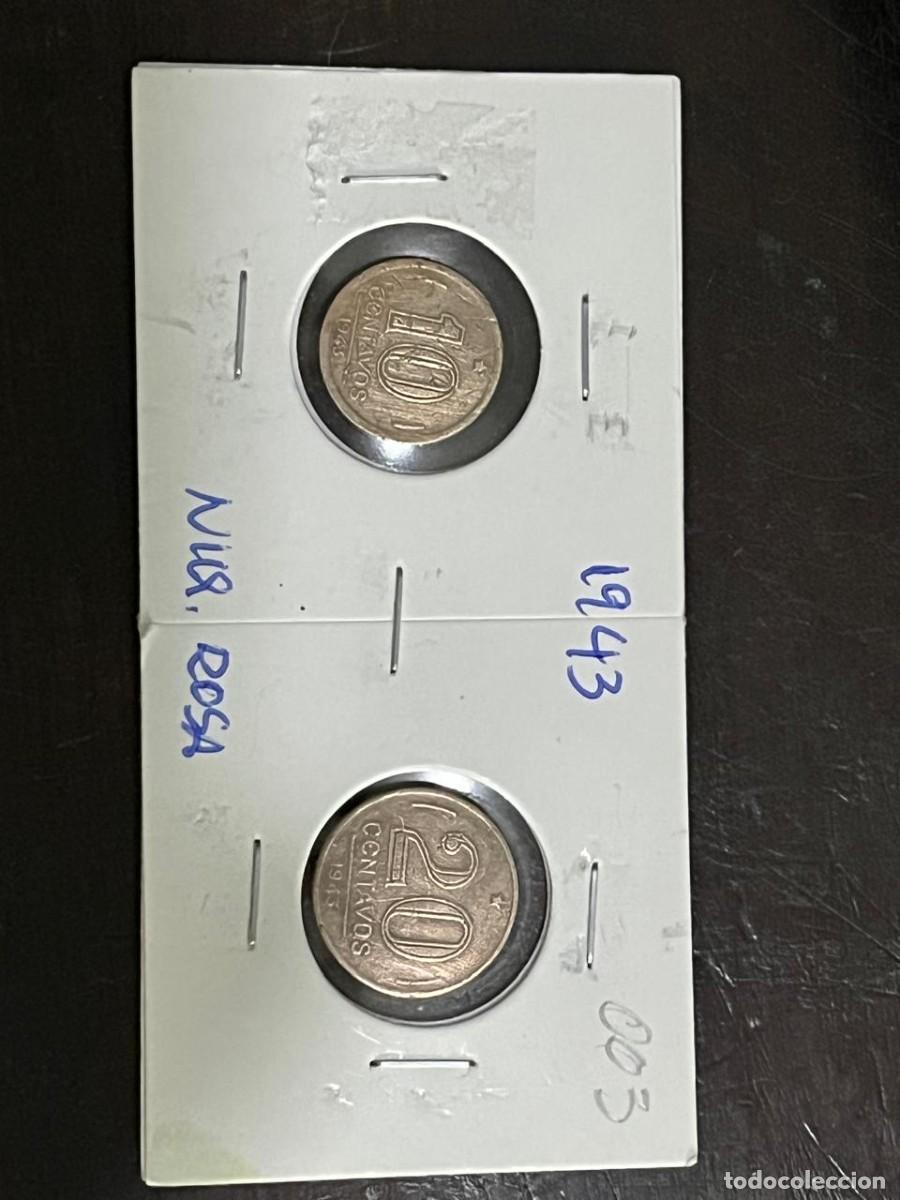 Monnaies anciennes d'Am&eacute;rique: Brazil 2 Coins 10 Centavos 1943 and 20 Centavos 1943 Niquel Pink - Eb003