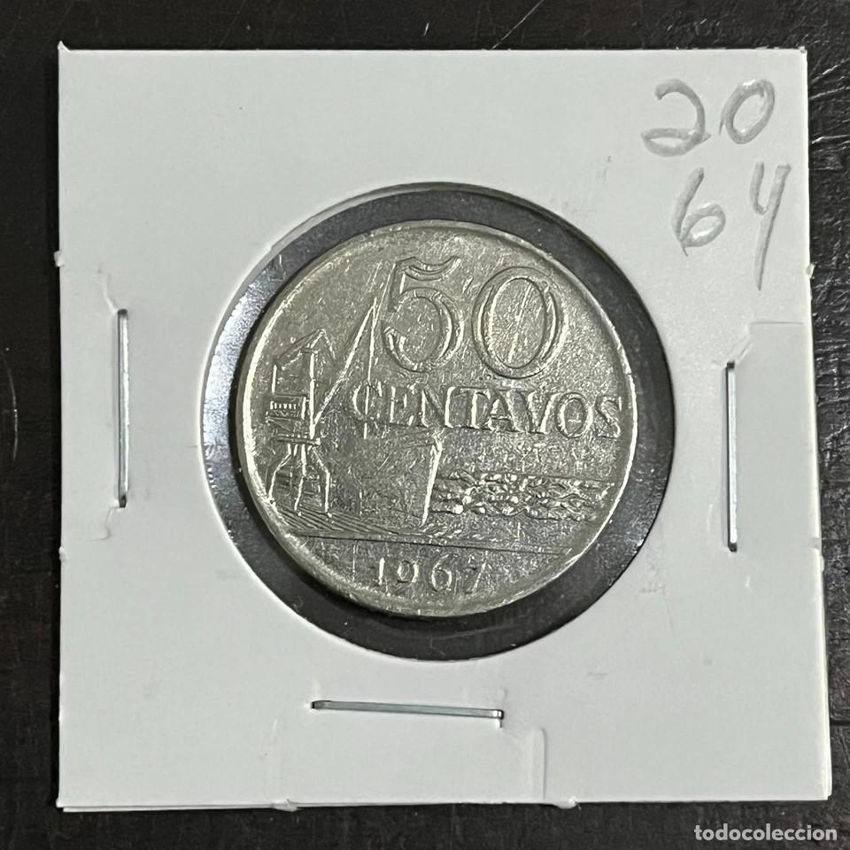 Moedas antigas da Am&eacute;rica: 1967 Brazil 50 cent coin moneda - Nickel - KM# 580 - eb2064