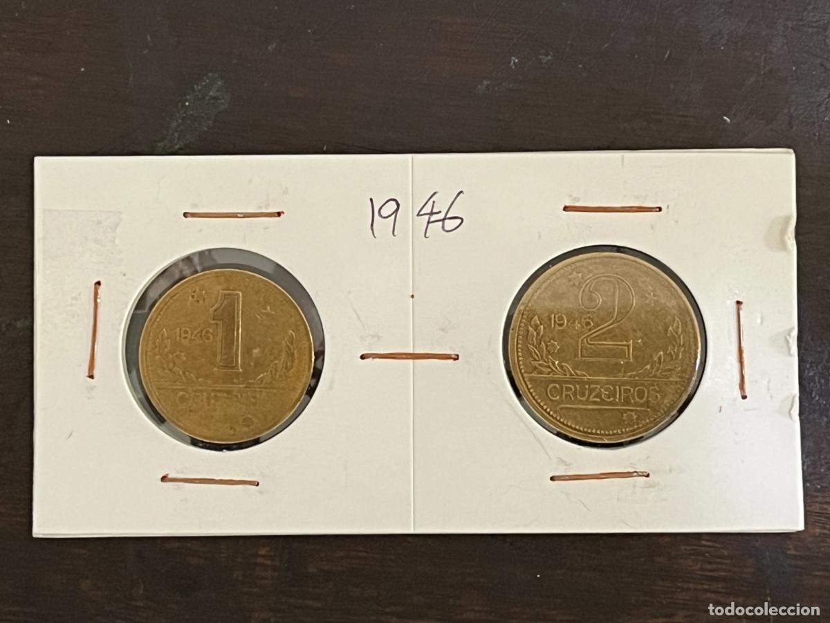 Moedas antigas da Am&eacute;rica: Brazilian coin of 1 and 2 cruzeiros from 1946 - Aluminum-Bronze - EB002