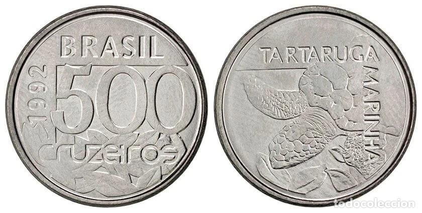 Monnaies anciennes d'Am&eacute;rique: 1992 500 Cruzeiros Stainless Steel Coin from Brazil - KM#624 eb1039