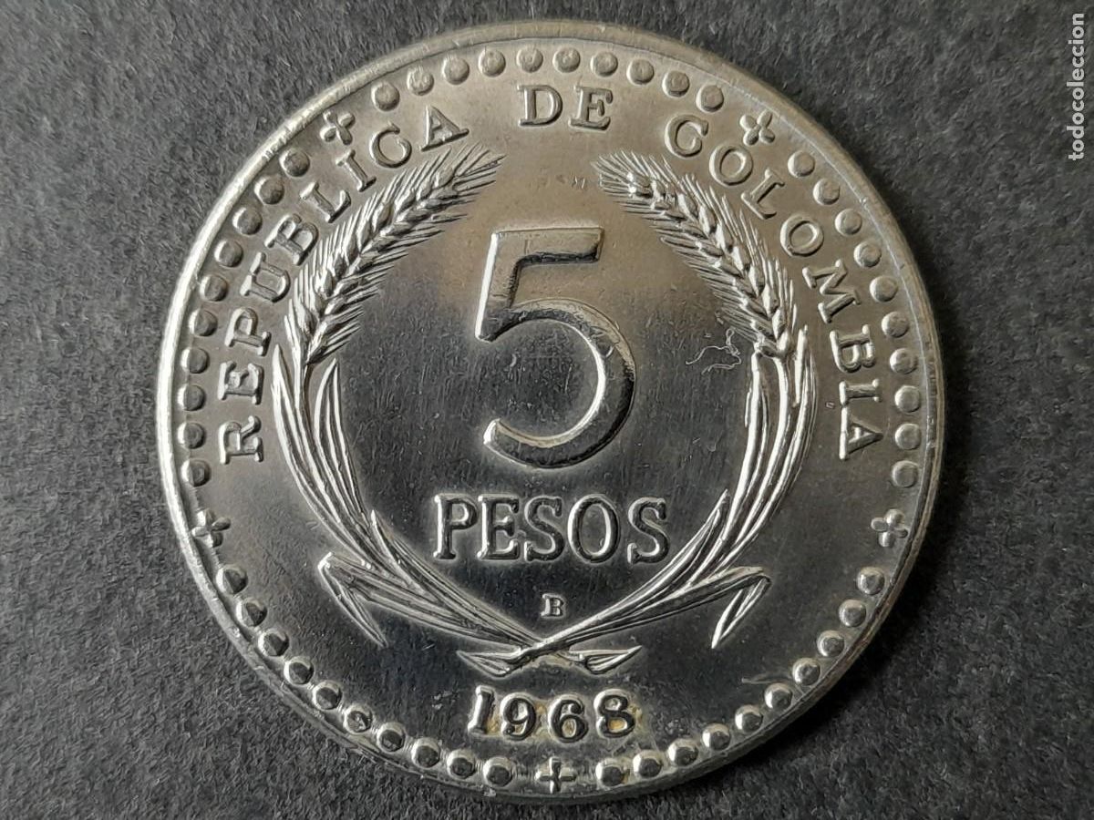 Old Coins of America: Moneda Republica de Colombia 5 Pesos 1968 KM 230 EBC+ conmemo 39&ordm; Congreso Internacional Eucar&iacute;stico