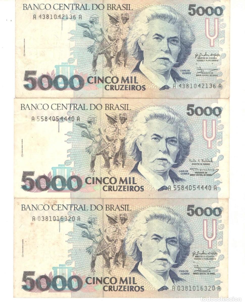 Moedas antigas da Am&eacute;rica: Set 3 Brazil Banknotes 5000 Cruzeiros 1990/92/93 C219/220/C221 - A4381042136A