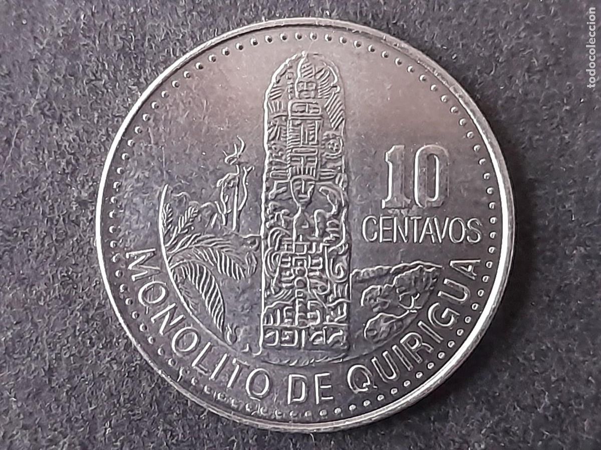 Moedas antigas da Am&eacute;rica: Moneda Republica de Guatemala 10 Centavos 1993 KM 277 Ruinas del Pilar Maya de Quirigu&aacute; calidad EBC+