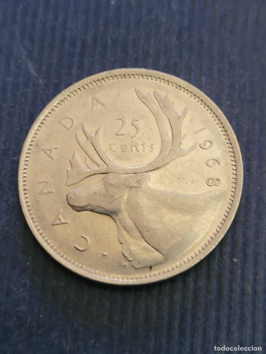 Monedas antiguas de Am&eacute;rica: Moneda 25 centavos 1968 Canad&aacute; - Foto 2