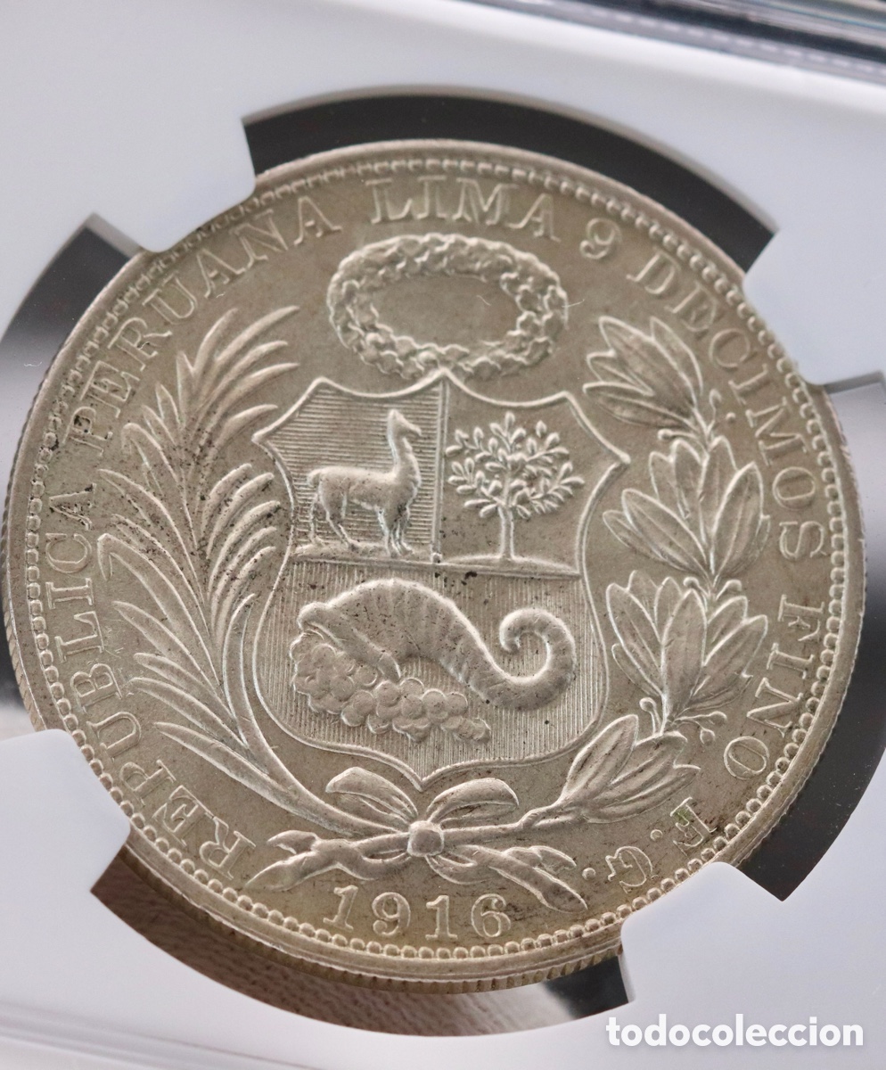 Monedas antiguas de Am&eacute;rica: Per&uacute;, 1 Sol. 1916. NGC MS62 - Foto 4