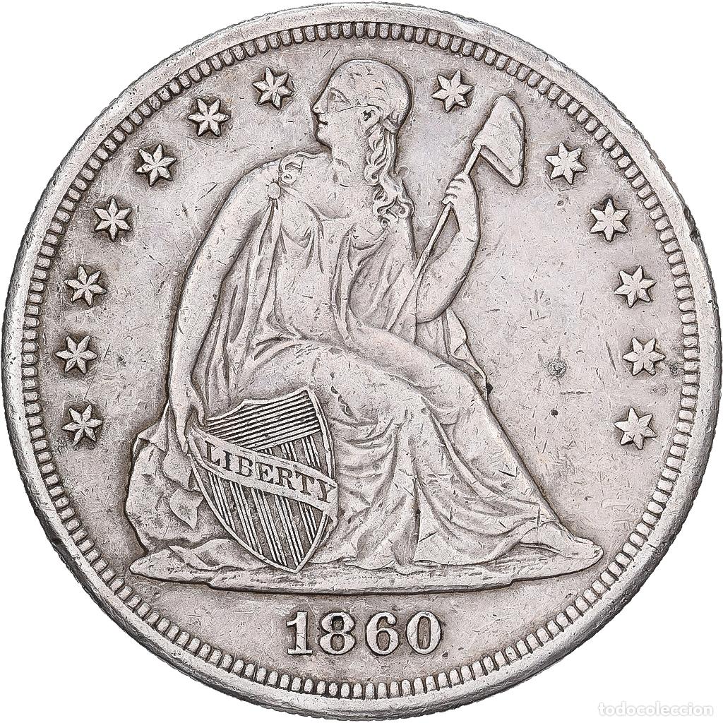 Moedas antigas da Am&eacute;rica: [#1509064] Estados Unidos, 1 Dollar, Seated Liberty, 1860, New Orleans, Plata, MBC+