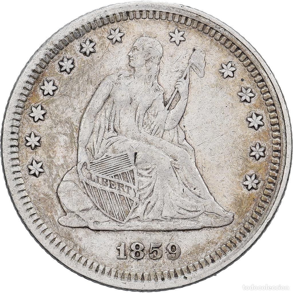 Monete antiche di America: [#1509143] Estados Unidos, quarter dollar, Seated Liberty, 1859, Philadelphia, Plata, BC+