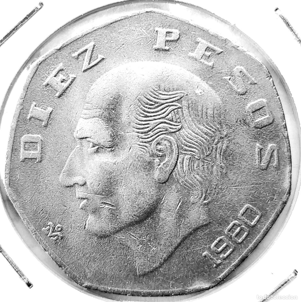 Monete antiche di America: MEXICO (1970-1992) - 10 PESOS 1980 - ESTADOS UNIDOS MEXICANOS - A - 14 GR. CUPRONIQUEL - SEPTAGONAL