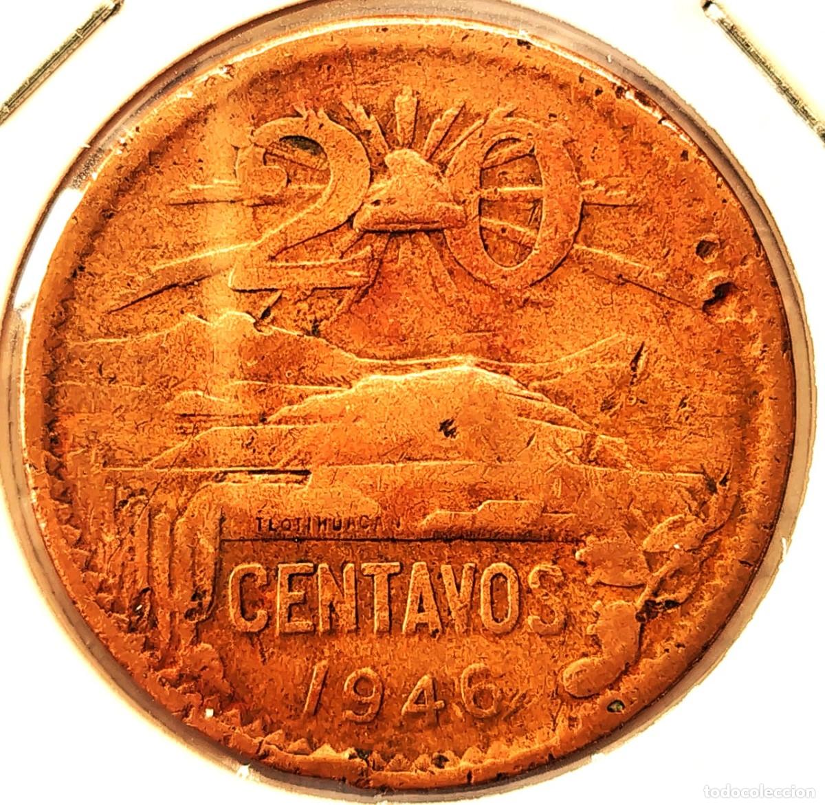 Monete antiche di America: MEXICO (1905-1969) - 20 CENTAVOS 1946 - A - 10 GR. BRONCE - DIAMETRO 28,50 mm - KM#439 - MB