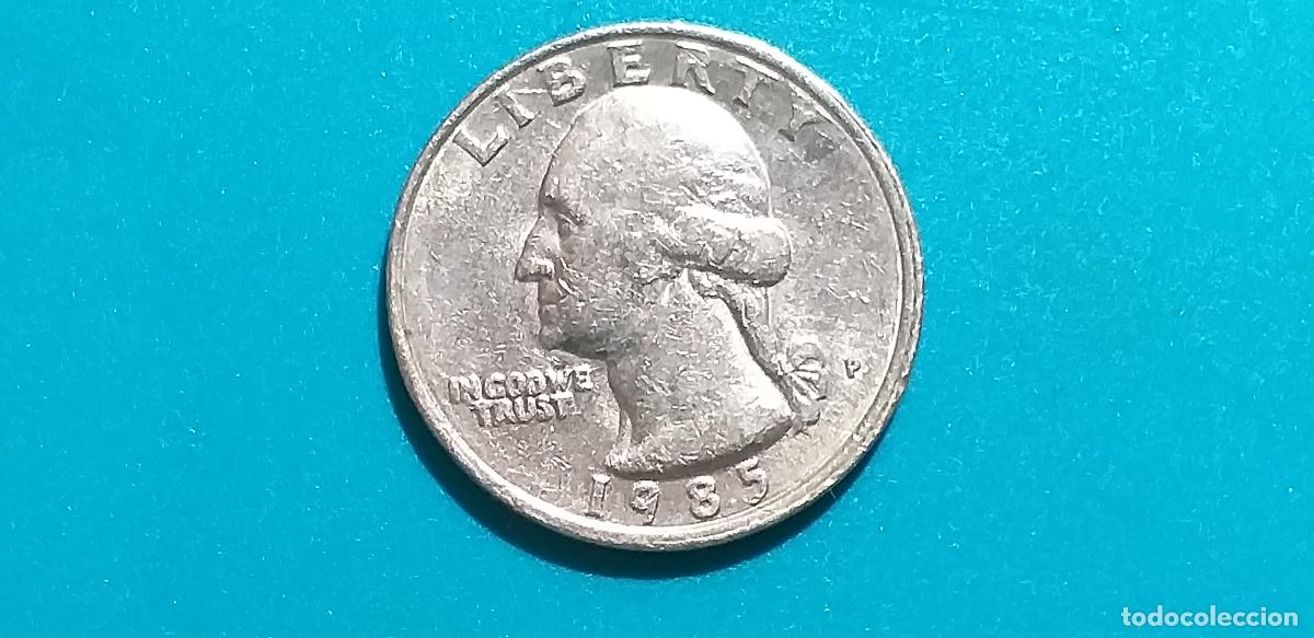 Alte M&uuml;nzen aus Amerika: MONEDA USA. Estados Unidos. QUARTER DOLLAR. A&Ntilde;O 1985. P. 25 centavos