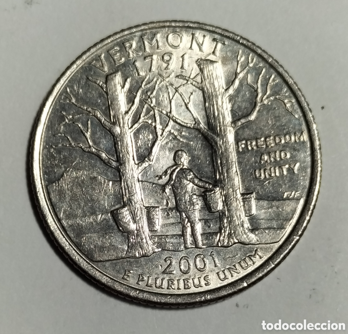 Monedas antiguas de Am&eacute;rica: 1/4 Dolar 2001D Vermont EEUU. - Foto 1