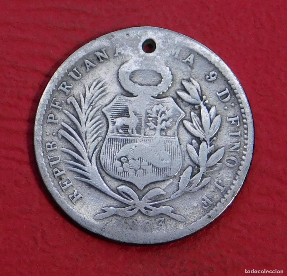 Monedas antiguas de Am&eacute;rica: Per&uacute; - Republica peruana - Plata - ⅕ sol, 1903 - Foto 2