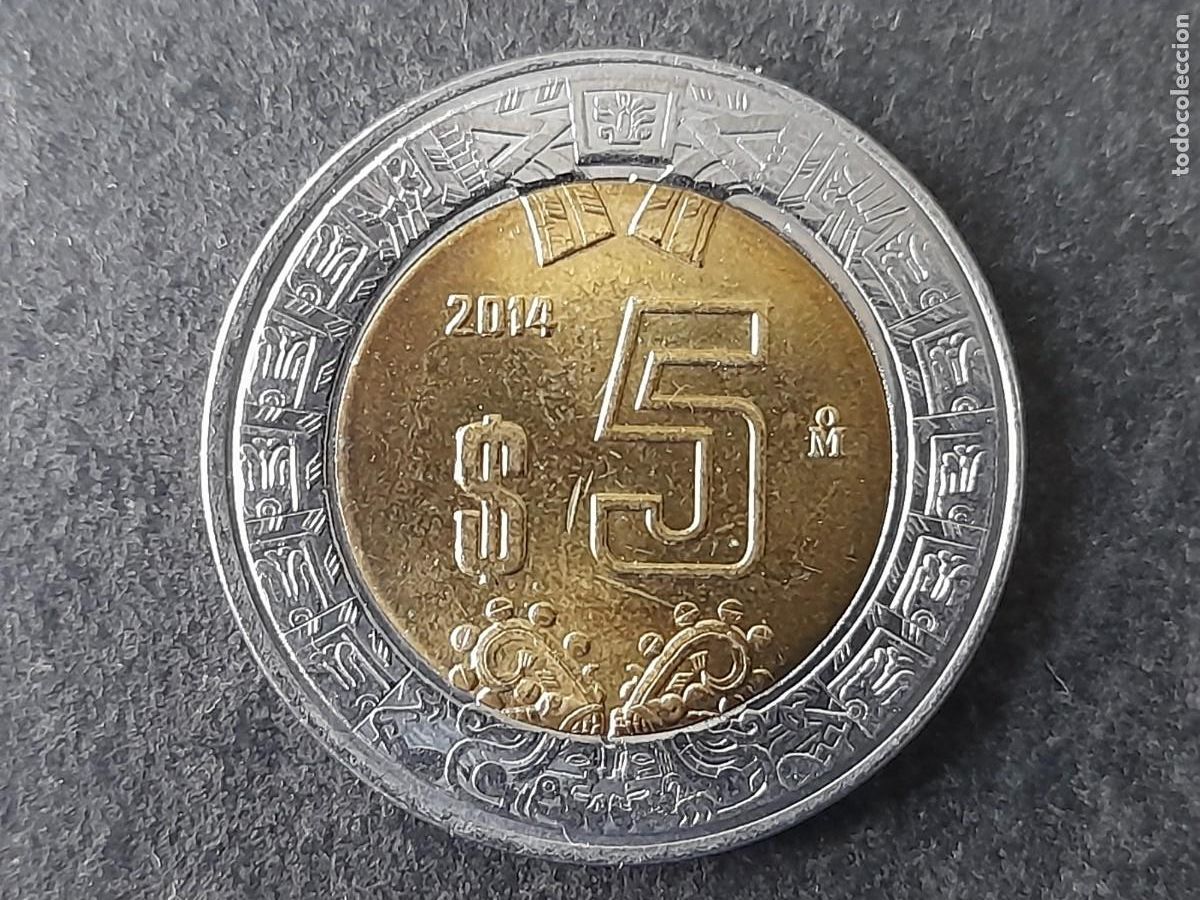 Alte M&uuml;nzen aus Amerika: Moneda republica Mexico Mejico 5 Pesos 2014 KM 605 periodo Estados Unidos Mexicanos calidad SC