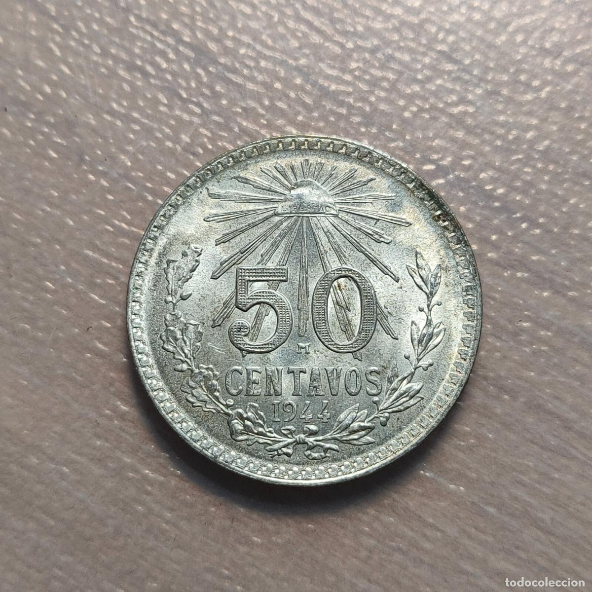 Monedas antiguas de Am&eacute;rica: MEXICO 50 CENTAVOS 1944 SC UNC - Foto 4