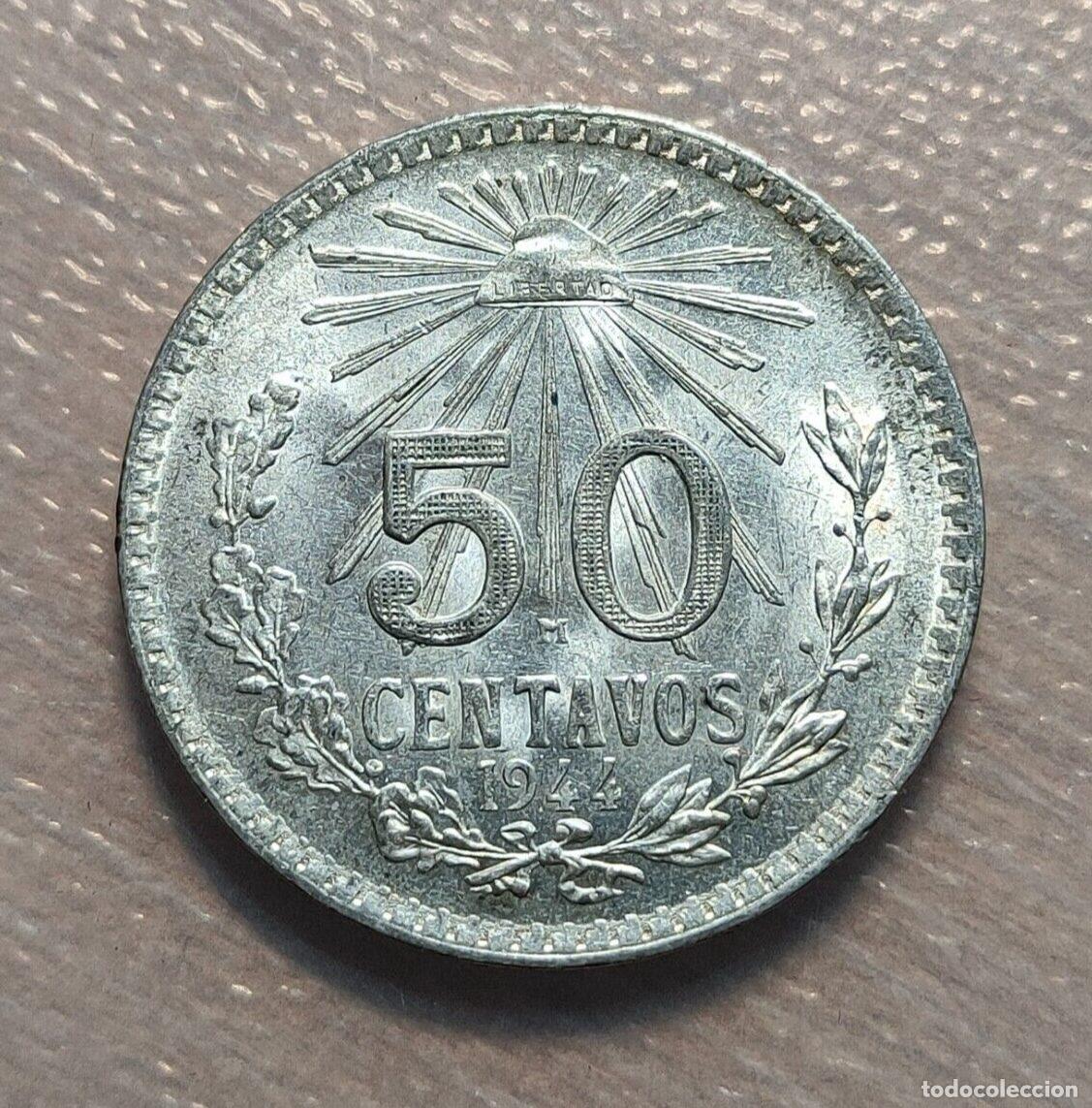 Monedas antiguas de Am&eacute;rica: MEXICO 50 CENTAVOS 1944 SC UNC - Foto 3