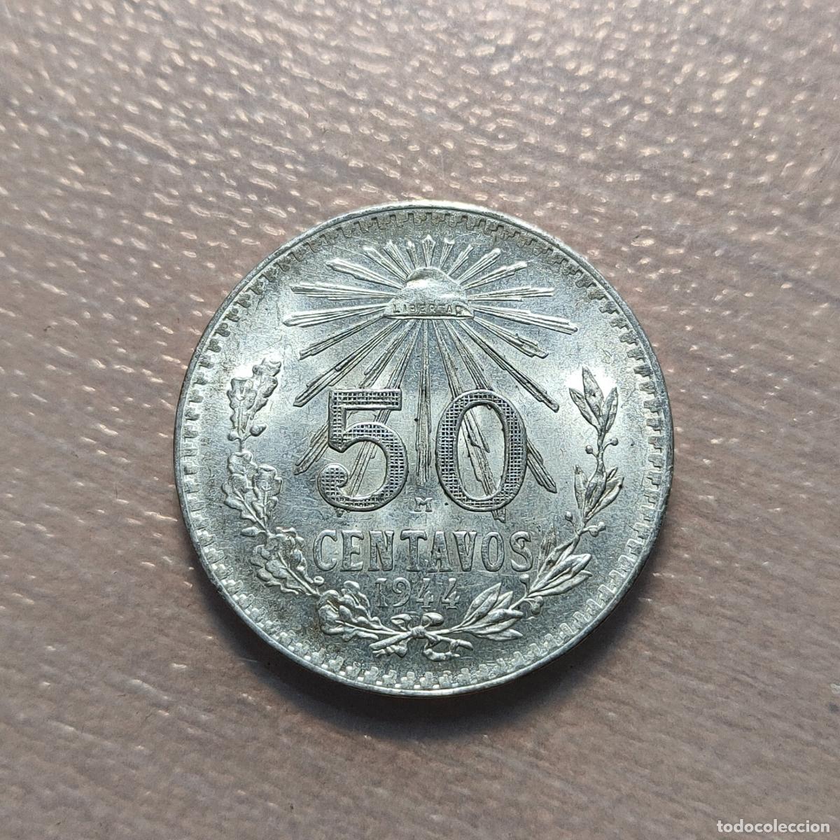 Monedas antiguas de Am&eacute;rica: MEXICO 50 CENTAVOS 1944 SC UNC - Foto 3