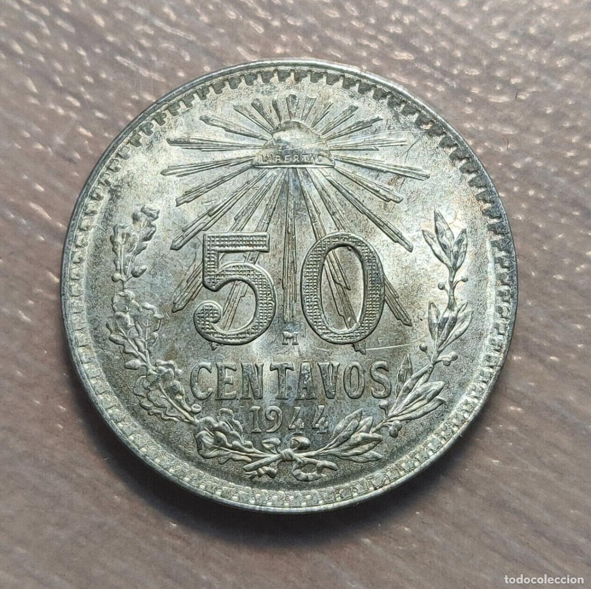 Monedas antiguas de Am&eacute;rica: MEXICO 50 CENTAVOS 1944 SC UNC - Foto 4