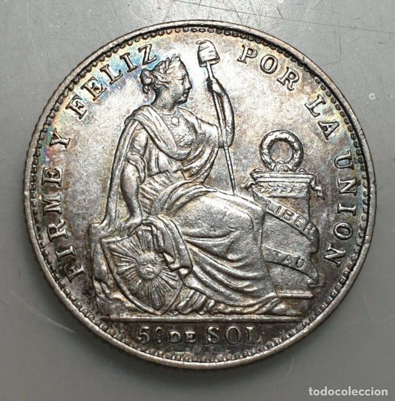 Monedas antiguas de Am&eacute;rica: PERU 1/5 DE SOL 1907 EBC - Foto 3