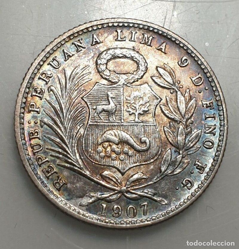 Monedas antiguas de Am&eacute;rica: PERU 1/5 DE SOL 1907 EBC - Foto 2
