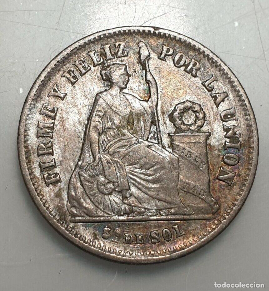 Monedas antiguas de Am&eacute;rica: PERU 1/5 DE SOL 1875 MBC - Foto 3