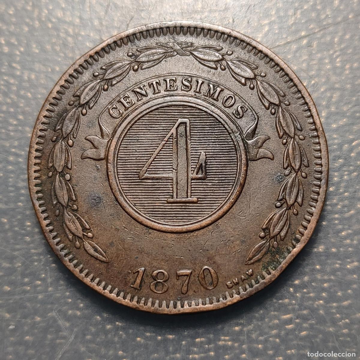Monedas antiguas de Am&eacute;rica: PARAGUAY 4 CENTESIMOS 1870 - Foto 3