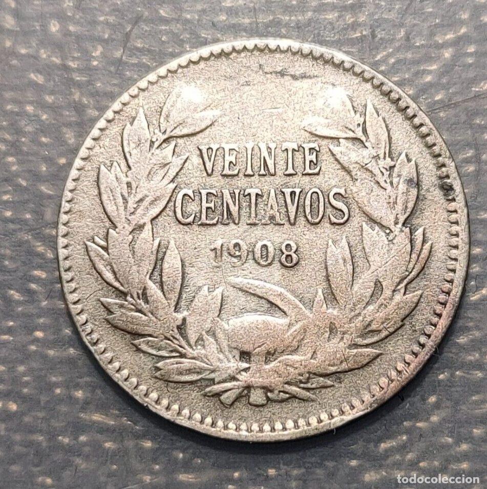 Monedas antiguas de Am&eacute;rica: CHILE 20 CENTAVOS 1908 - Foto 4