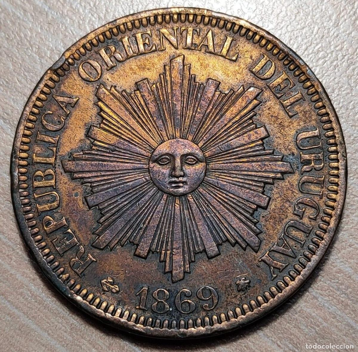 Monnaies anciennes d'Am&eacute;rique: URUGUAY 4 CENTESIMOS 1869 A MBC+