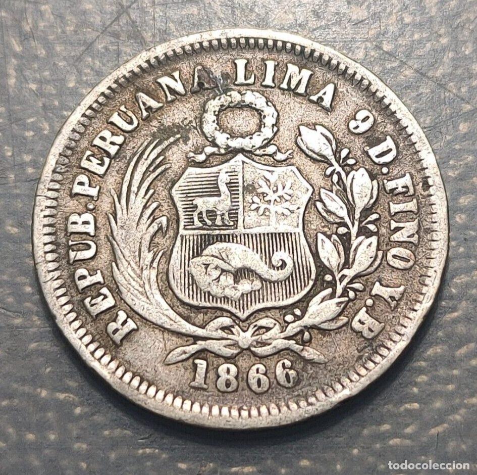 Monedas antiguas de Am&eacute;rica: PERU 1/5 DE SOL 1866 MBC- - Foto 3