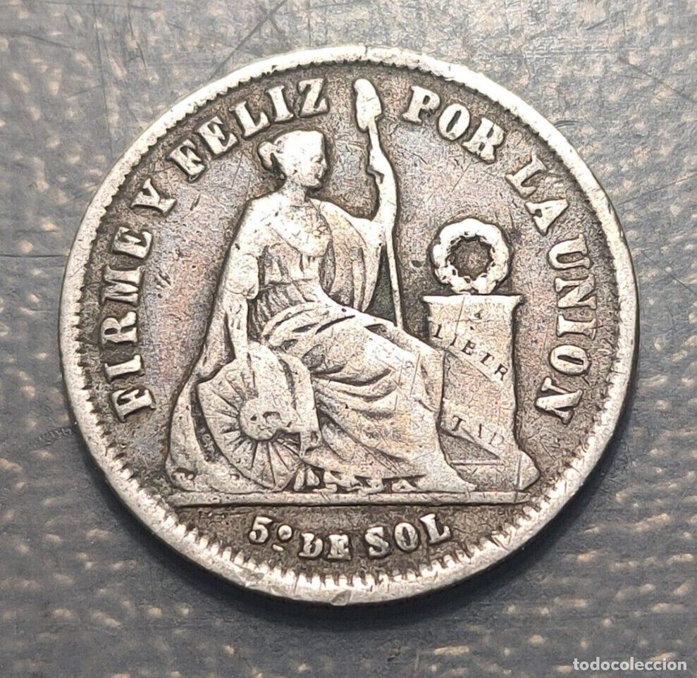 Monedas antiguas de Am&eacute;rica: PERU 1/5 DE SOL 1866 MBC- - Foto 2