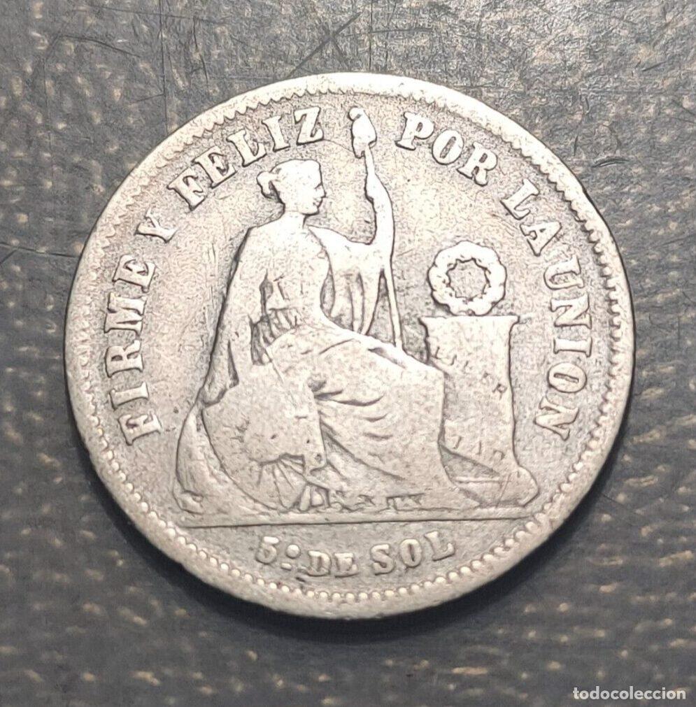 Monedas antiguas de Am&eacute;rica: PERU 1/5 DE SOL 1866 BC+ - Foto 2