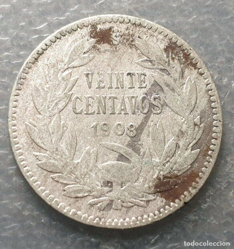Monedas antiguas de Am&eacute;rica: CHILE SANTIAGO 20 CENTAVOS 1908 BC - Foto 1