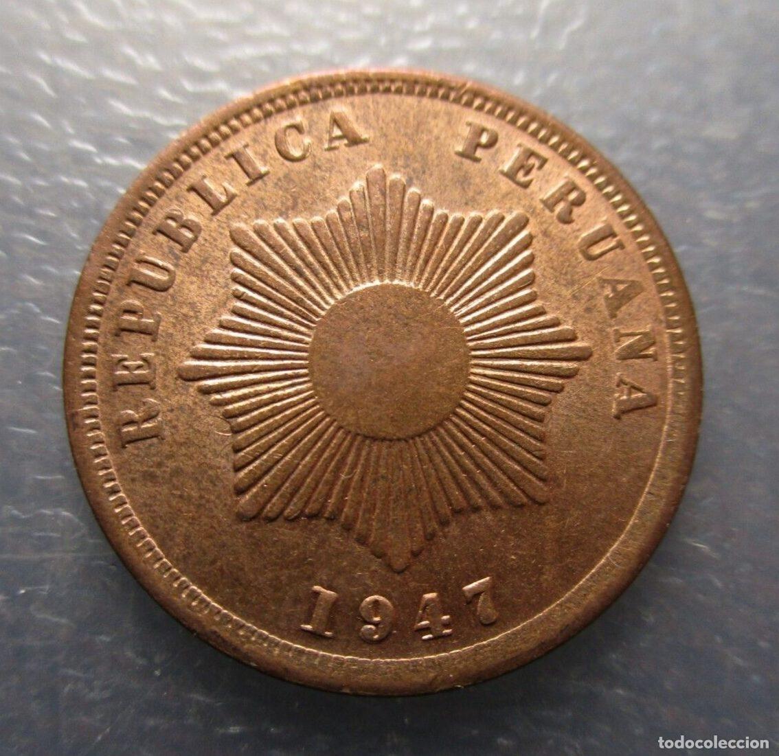 Monedas antiguas de Am&eacute;rica: PERU 2 CENTAVOS 1947 SC UNC - Foto 1